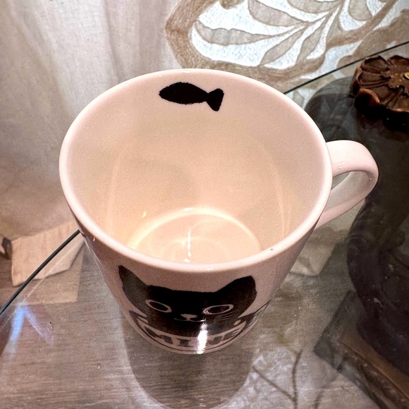 Cat Mug Black & White Small  Coffee/Tea Mug "It's Mine" a Fish Design Inside Cup - Picture 2 of 4